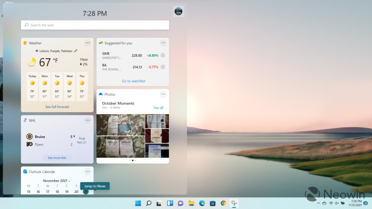 Captura de pantalla de los gadgets abiertos en Windows 11
