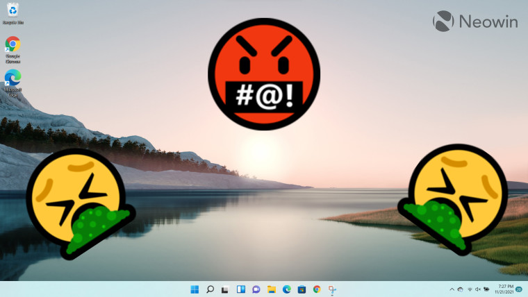 Windows 11 desktop with swearing and vomiting emojis