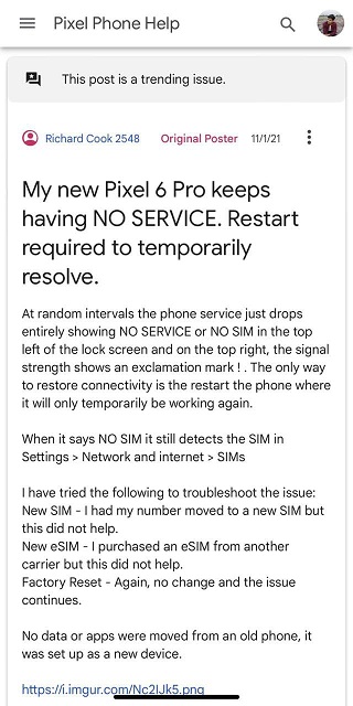Problema de caída de cuadrícula de Pixel-6