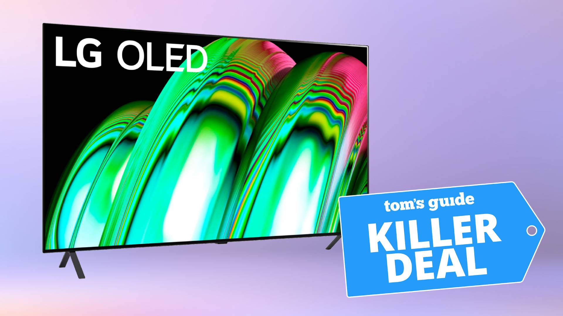 Imagen de TV LG A2 OLED 4K sobre un fondo morado
