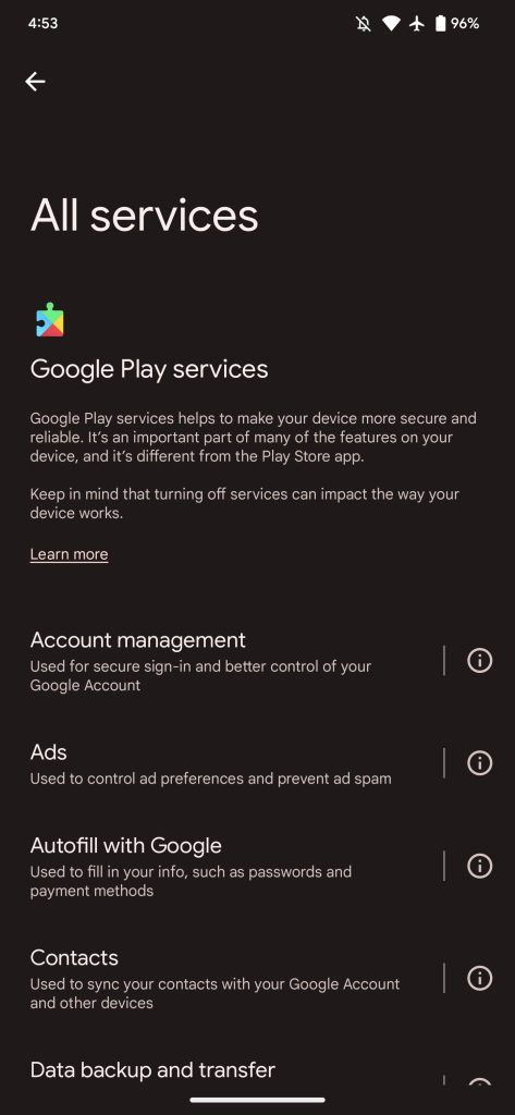 Explicación de los servicios de Google Play